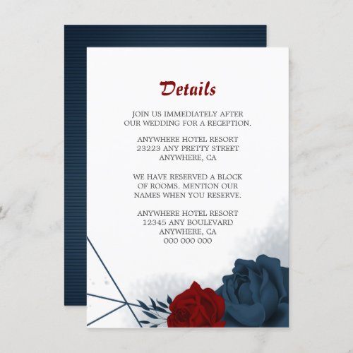 Elegant navy  red flowers details enclosure card