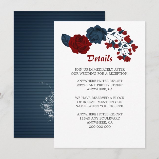 Elegant navy & red flowers details enclosure card (Front/Back)