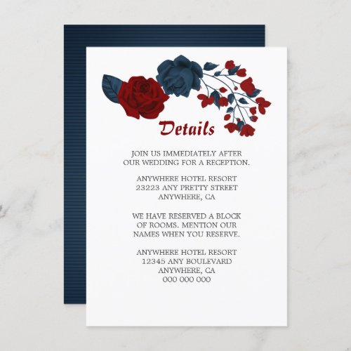 Elegant navy  red flowers details enclosure card