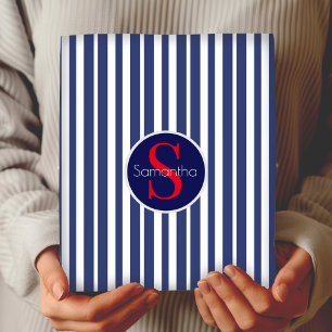 Elegant Navy Red Toile Stripe Initial Monogram Wrapping Paper Sheets