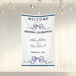 Elegant Navy Ribbon Romantic Wedding Banner