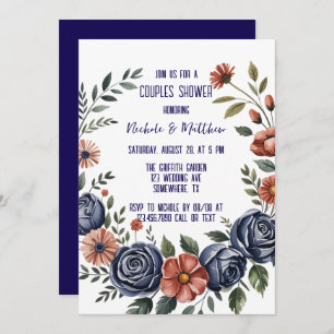 Elegant Navy Rose and Terracotta Couples Shower Invitation