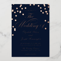 Elegant Navy Rose Gold Confetti Wedding  Foil Invitation