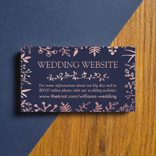 Elegant Navy & Rose Gold Floral Wedding Collection Enclosure Card