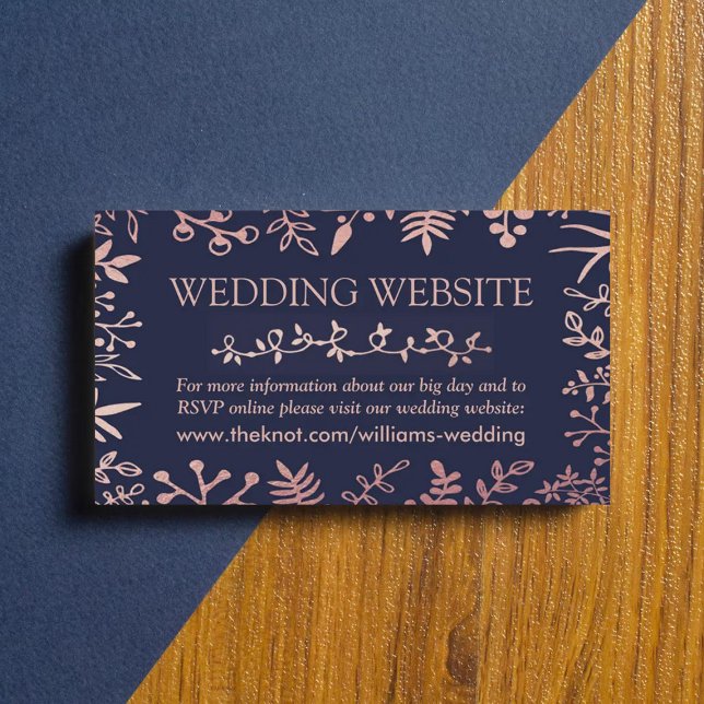 Elegant Navy & Rose Gold Floral Wedding Collection Enclosure Card (Creator Uploaded)