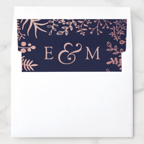 Elegant Navy  Rose Gold Floral Wedding Collection Envelope Liner