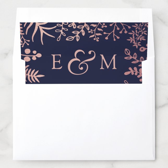 Elegant Navy & Rose Gold Floral Wedding Collection Envelope Liner (In Envelope)