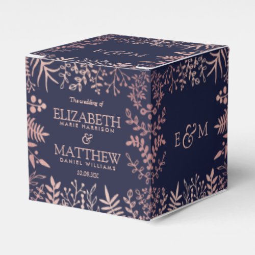 Elegant Navy  Rose Gold Floral Wedding Collection Favor Boxes