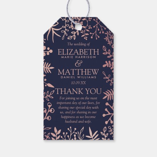 Elegant Navy  Rose Gold Floral Wedding Collection Gift Tags
