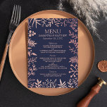 Elegant Navy & Rose Gold Floral Wedding Collection Menu<br><div class="desc">Celebrate in style with these modern and very trendy wedding breakfast menus. The design is easy to personalize with your own wording and your guests will be thrilled when they see these fabulous menus. Matching items can be found in the collection.</div>