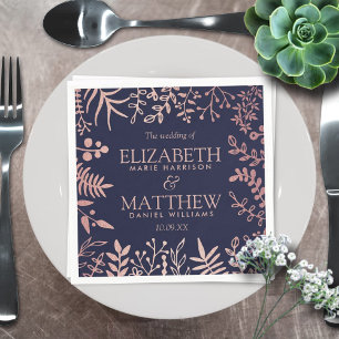 Elegant Navy & Rose Gold Floral Wedding Collection Napkins
