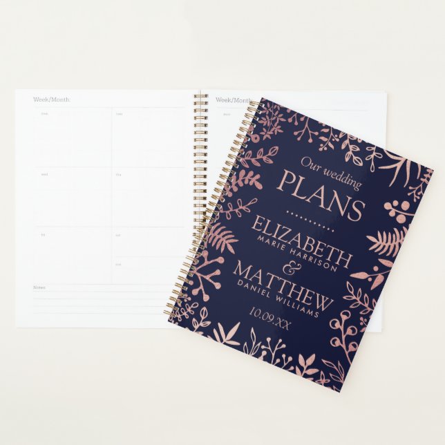Elegant Navy & Rose Gold Floral Wedding Collection Planner (Display)