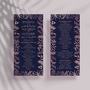 Elegant Navy & Rose Gold Floral Wedding Collection Program
