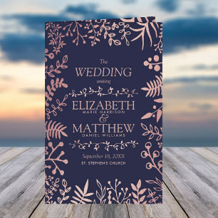 Elegant Navy & Rose Gold Floral Wedding Program