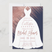 Elegant Navy Rose Gold Glitter Dress Bridal Shower Invitation (Front)