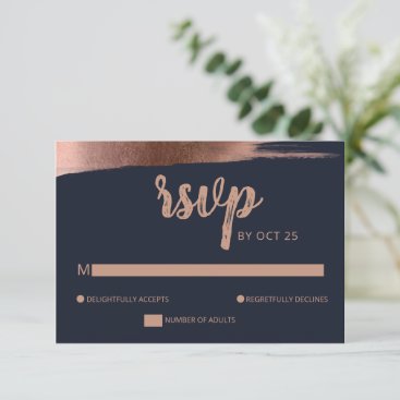 Elegant Navy Rose Gold Simple Modern Wedding RSVP Card