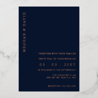 Elegant Navy Rose Gold Wedding Foil Invitation