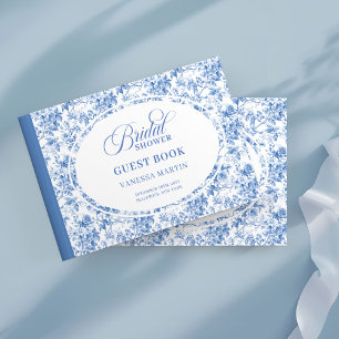 Elegant Navy Roses French Toile Bridal Shower Guest Book