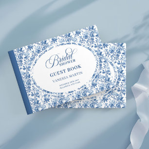 Elegant Navy Roses French Toile Bridal Shower Guest Book