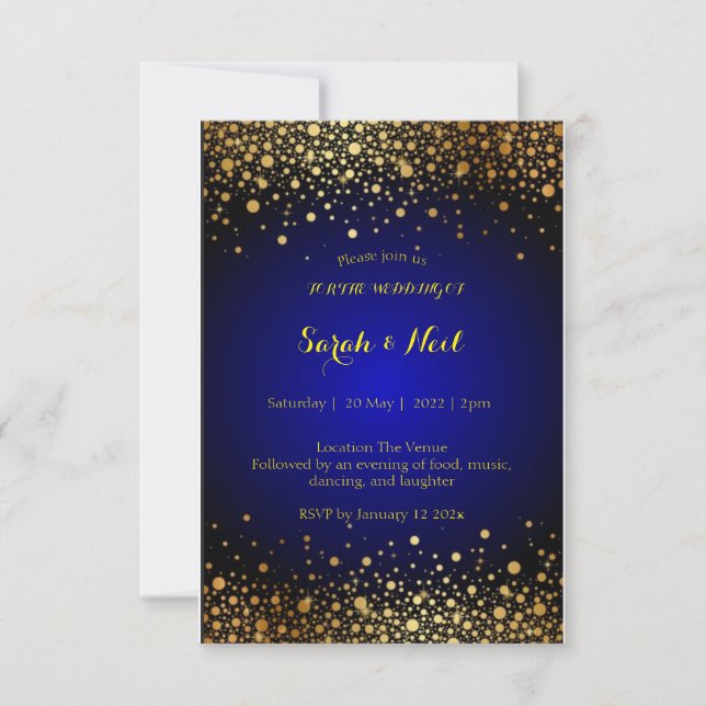 Elegant Navy Royal Blue Gold Wedding Invitation (Front)