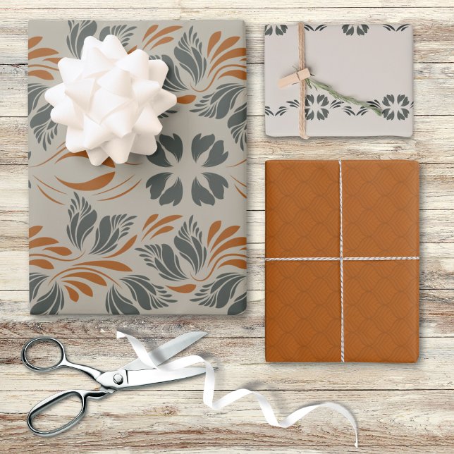 Elegant Navy Rust Art Nouveau Vintage Floral   Wrapping Paper Sheets (Creator Uploaded)