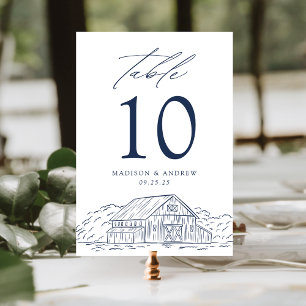 Elegant Navy Rustic Barn Wedding Table Number