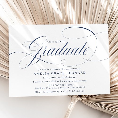 Elegant Navy Script Graduation Party Invitation