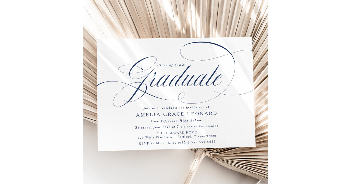Elegant Navy Script Graduation Party Invitation | Zazzle