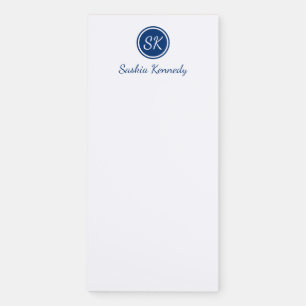 Elegant Navy Script Monogram Name Magnetic Notepad
