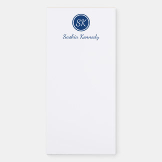 Elegant Navy Script Monogram Name Magnetic Notepad