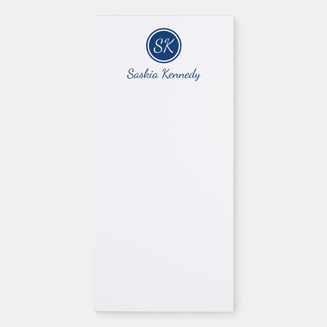Elegant Navy Script Monogram Name Magnetic Notepad (Front)