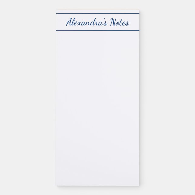 Elegant Navy Script Personalized Border  Magnetic Magnetic Notepad (Front)