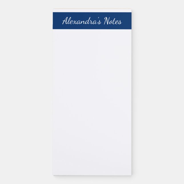 Elegant Navy Script Personalized Magnetic Notepad (Front)