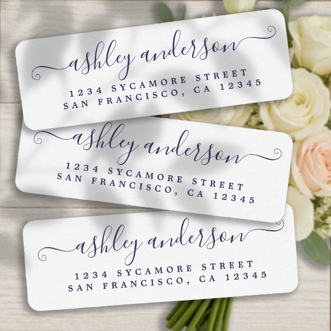 Elegant Navy Script Wedding Return Address Label (Creator Uploaded)