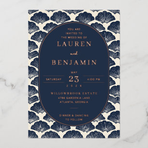 Elegant Navy Seashell Wedding Invitation Foil Invitation