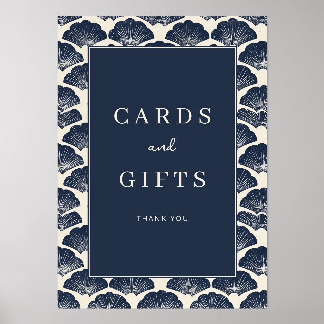 Elegant Navy Shell Border Holder (Front)