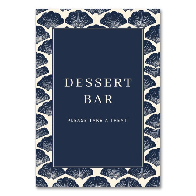 Elegant Navy Shell Motive Border Table Number (Front)