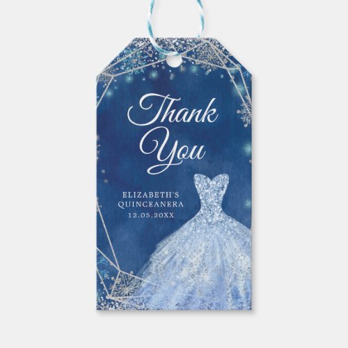 Elegant Navy Silver Christmas Mis Quince Thank You Gift Tags