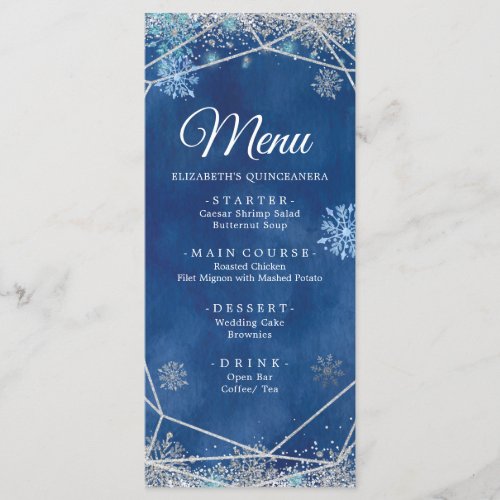 Elegant Navy Silver Christmas Snowflake XV Aos Menu