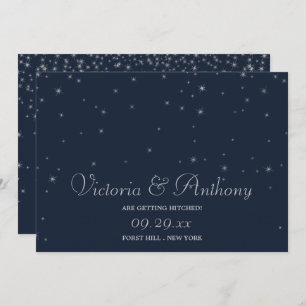 Elegant Navy & Silver Falling Stars Save The Date