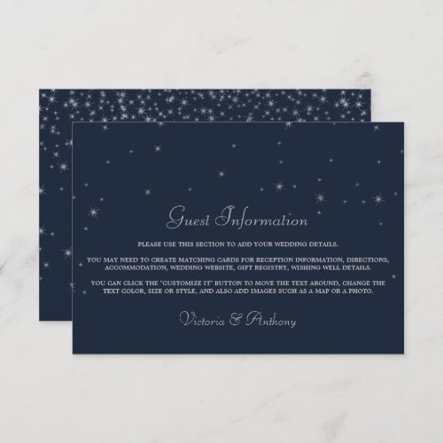 Elegant Navy  Silver Falling Stars Wedding Detail Enclosure Card