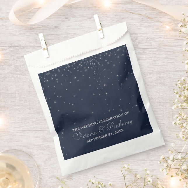 Elegant Navy & Silver Falling Stars Wedding Favor Bag (Clipped)