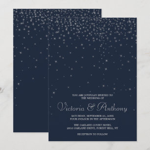 Elegant Navy & Silver Falling Stars Wedding Invitation