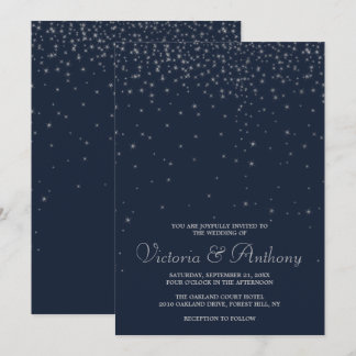 Elegant Navy & Silver Falling Stars Wedding Invitation