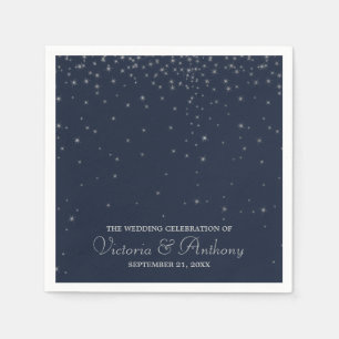 Elegant Navy & Silver Falling Stars Wedding Paper Napkins