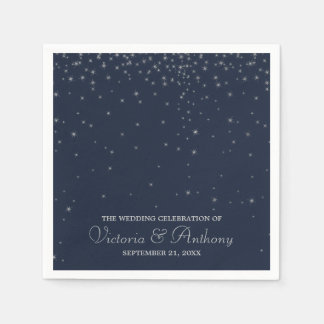 Elegant Navy & Silver Falling Stars Wedding Paper Napkins