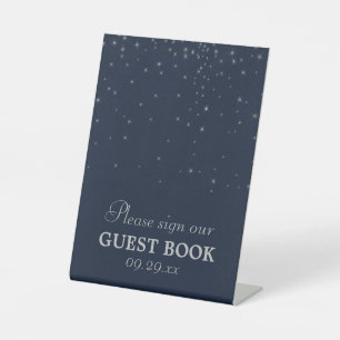 Elegant Navy & Silver Falling Stars Wedding Pedestal Sign