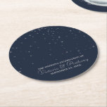 Elegant Navy &amp; Silver Falling Stars Wedding Round Paper Coaster at Zazzle