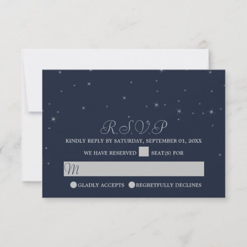 Elegant Navy  Silver Falling Stars Wedding RSVP Card