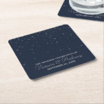 Elegant Navy &amp; Silver Falling Stars Wedding Square Paper Coaster at Zazzle